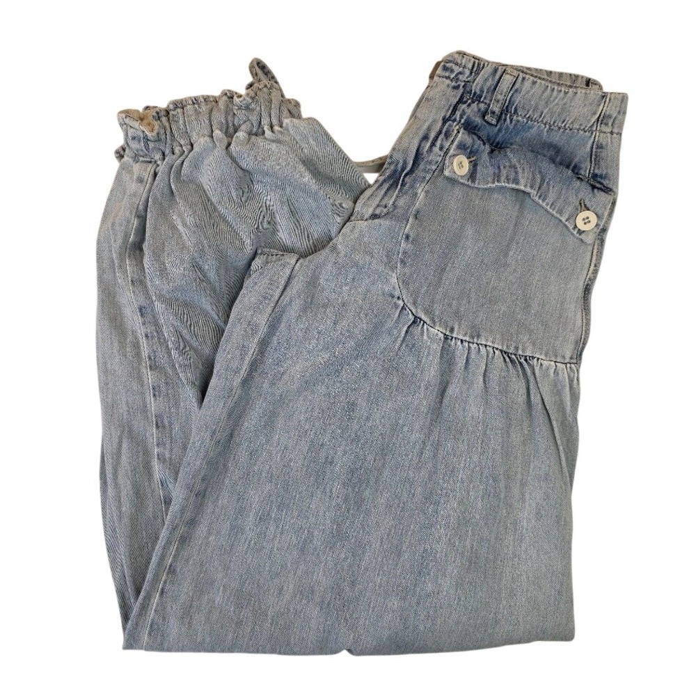 We The Free Women 25 Lotus Tie Hem Balloon Jeans Light Wash Ruffle Wide Leg